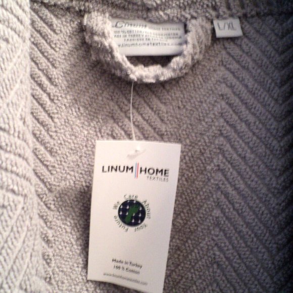 Linum Home Textiles Turkish Robe UNISEX L/XL Tan-Gray Herringbone Cotton NEW - Picture 6 of 7